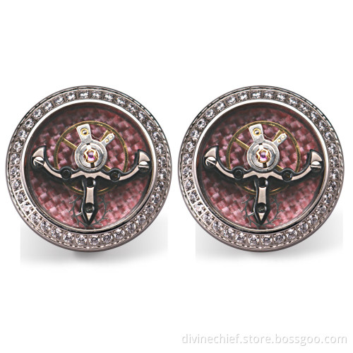 2016 Best Selling Mounted Stone Stainless Steel Tourbillon Movement Cufflinks